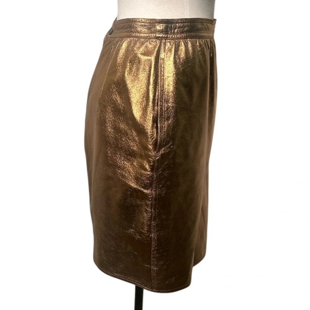 Ungaro Parallele Vintage Metallic Pencil Leather Skirt Made in Italy Size 8